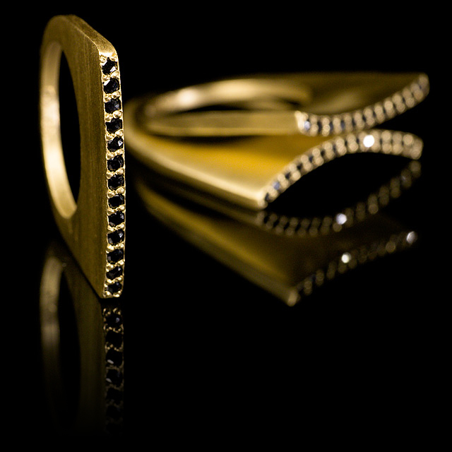 LFrank Black Diamond Gold Short Stacking Ring